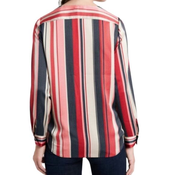 Vince Camuto Gala Stripe Wrap Front Long Sleeve Blouse - Picture 2 of 3